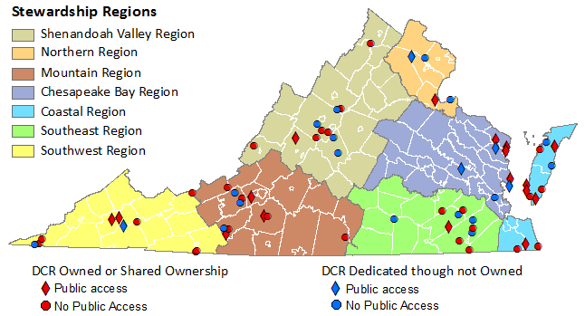 VA Natural Area Preserves map