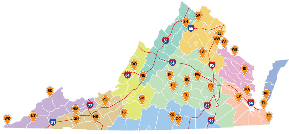 Map of parks with lodging